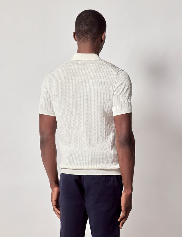 ★COOR★ 22HS Open Collar Cotton Polo Shirt (Sailing Champag Men's Cream Open Collar Knitted Cotton Polo Shirt – Short