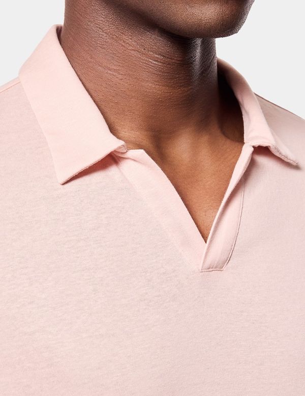 Men's Slim Fit Apricot Open Collar Knitted Polo Shirt | Hawes and