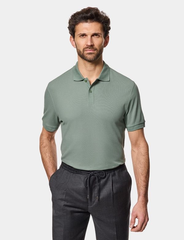 Men's Green Mercerized Cotton Piqu Polo Shirt - Short Sleeve | Hawes and Curtis Men's Green Mercerized Cotton Piqu Polo Shirt - Short Sleeve | Hawes and Curtis