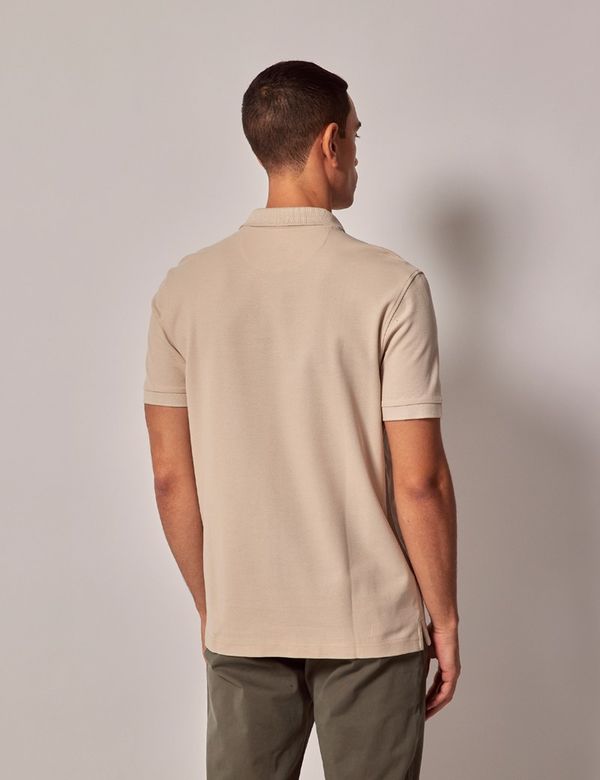 Beige Contrast Denim Patchwork Cuffed Sleeve Polo Tee main image 1