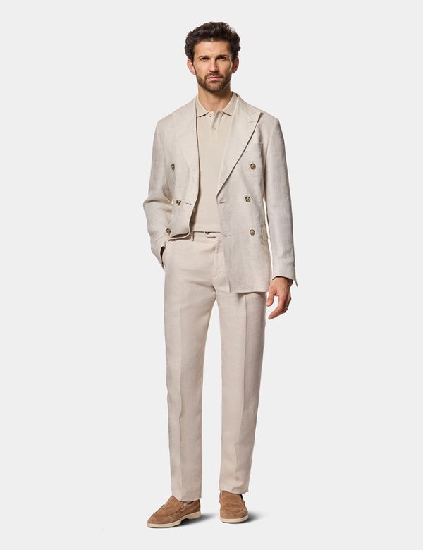 beige dress shirt Weekend Fit Linen Blake with Stand Collar and 1-Button Cuffs including custom fit Hawes & Curtis Beige Piqu