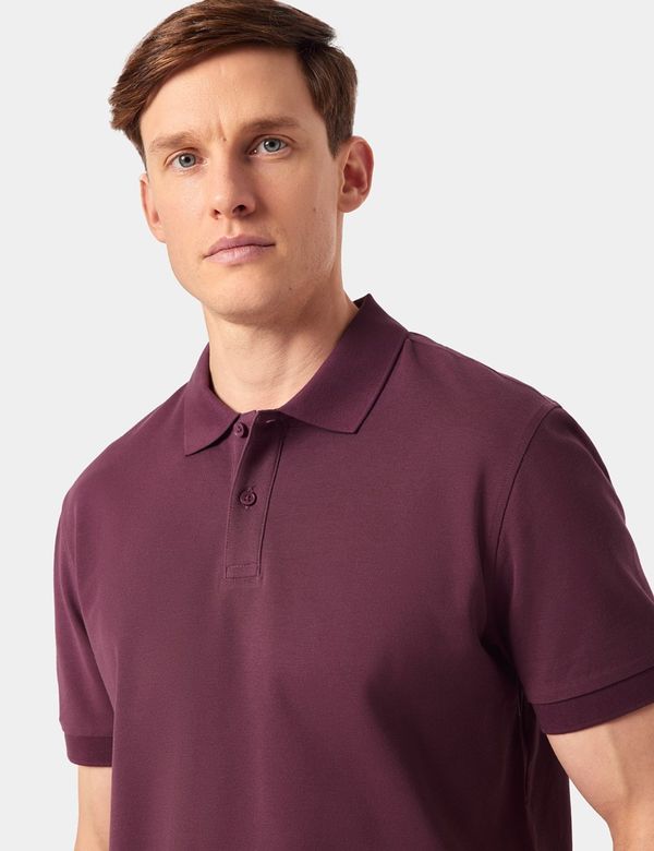 Men's Wine Mercerised Cotton Polo Shirt - Short Sleeve | Hawes and