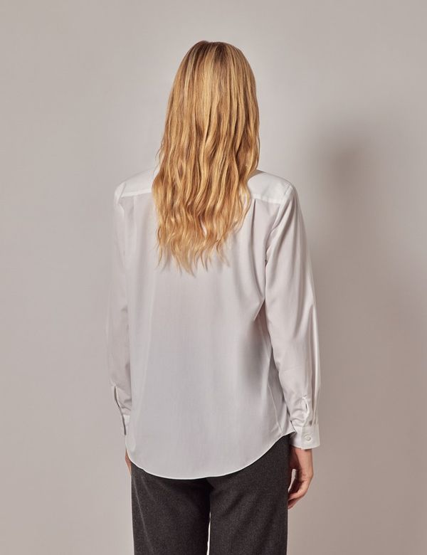 Women's White Cotton Relaxed Fit Shirt - Chest Pocket| Hawes