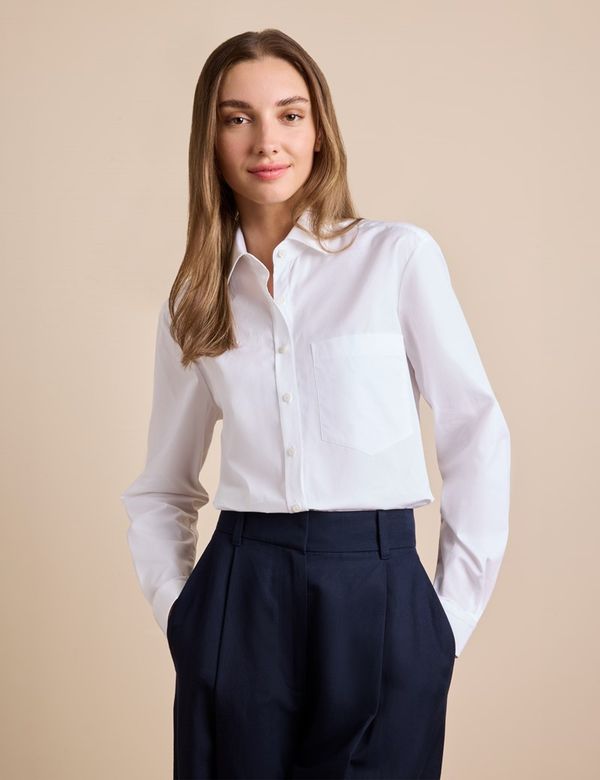 Women's White Cotton Relaxed Fit Shirt - Chest Pocket| Hawes & Curtis Women's White Cotton Relaxed Fit Shirt - Chest Pocket| Hawes & Curtis