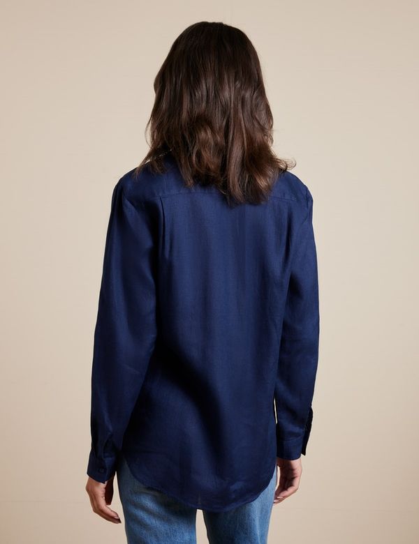 Women's Relaxed Fit Navy Linen Shirt | Hawes and Curtis