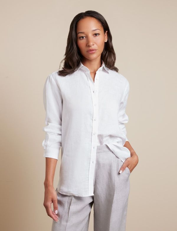 Women's Relaxed Fit White Linen Shirt | Hawes and Curtis