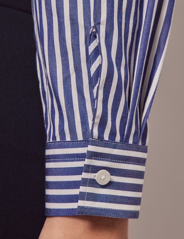 Women's Navy & White Bengal Stripe Cotton Relaxed Fit Shirt| Hawes and ...