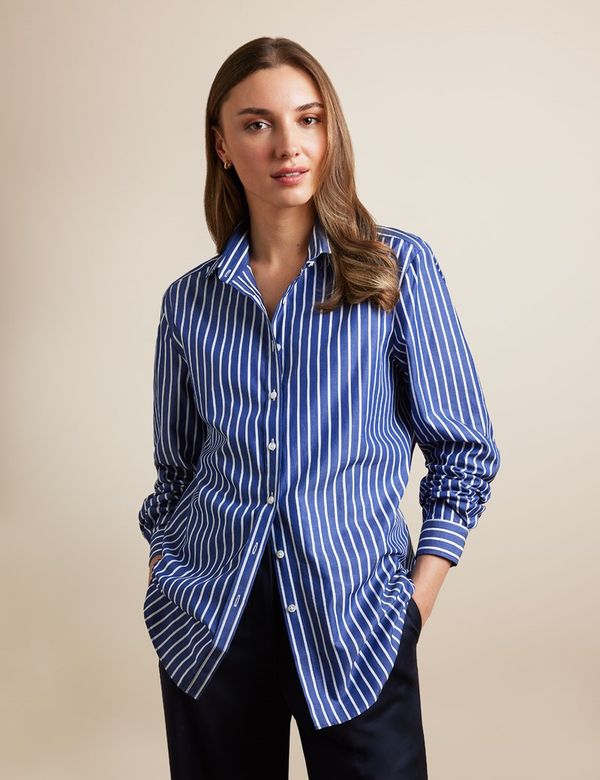butcher stripe dress shirt Hawes & Curtis Relaxed Fit Navy & White Butcher Stripe Shirt | Navy/White | Cotton | Striped