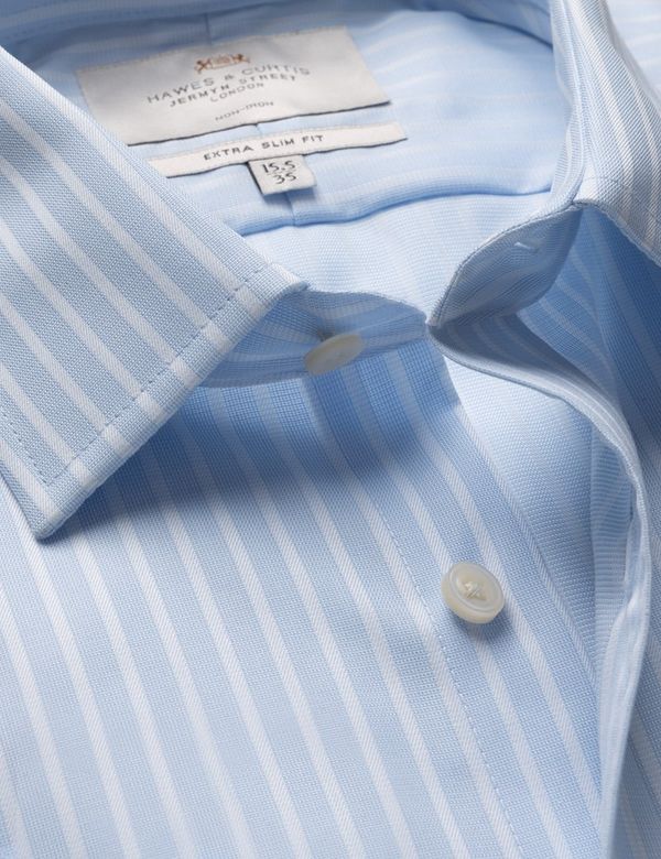 Extra Slim Fit Blue & White Textured Stripe Non-Iron Shirt
