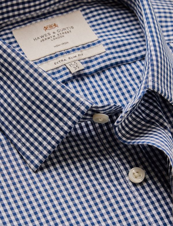 Extra Slim Fit Navy & White Gingham Check Non-Iron Shirt