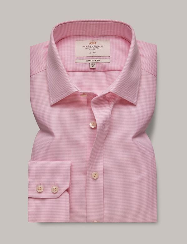 strapless open back dress Pink Fine Twill Grid Check Formal Men's Shirt