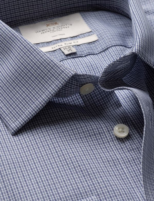 Extra Slim Fit Navy & White Small Check Non-Iron Shirt