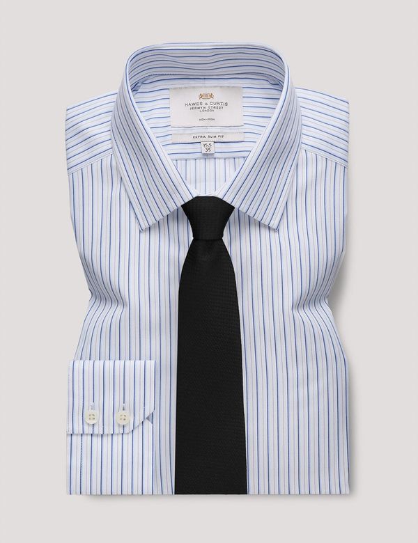 Men's Non-Iron Blue & White Multi Stripe Extra Slim Shirt