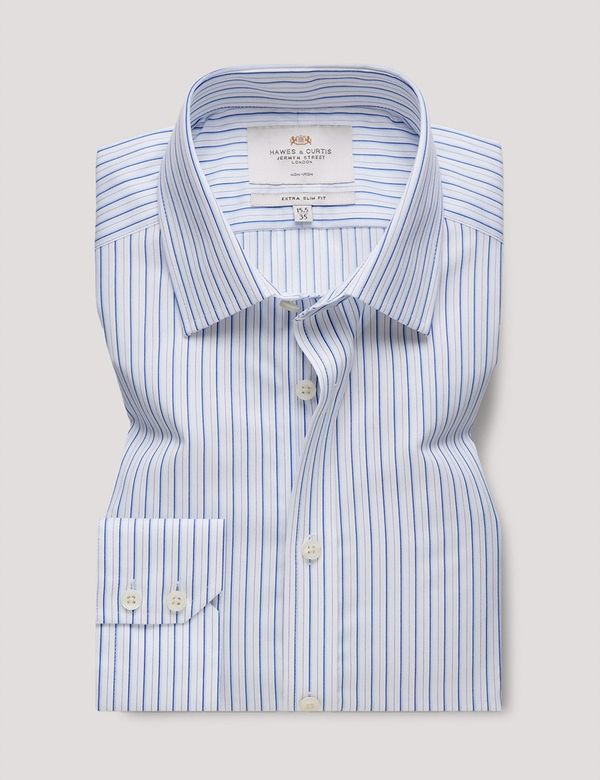 Men's Non-Iron Blue & White Multi Stripe Extra Slim Shirt