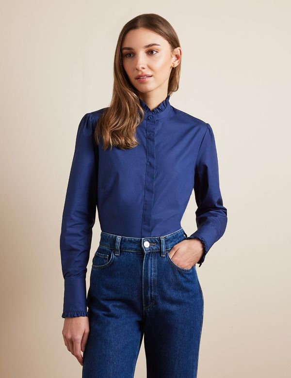 Women's Semi-Fitted Navy Frill Shirt | Hawes and Curtis