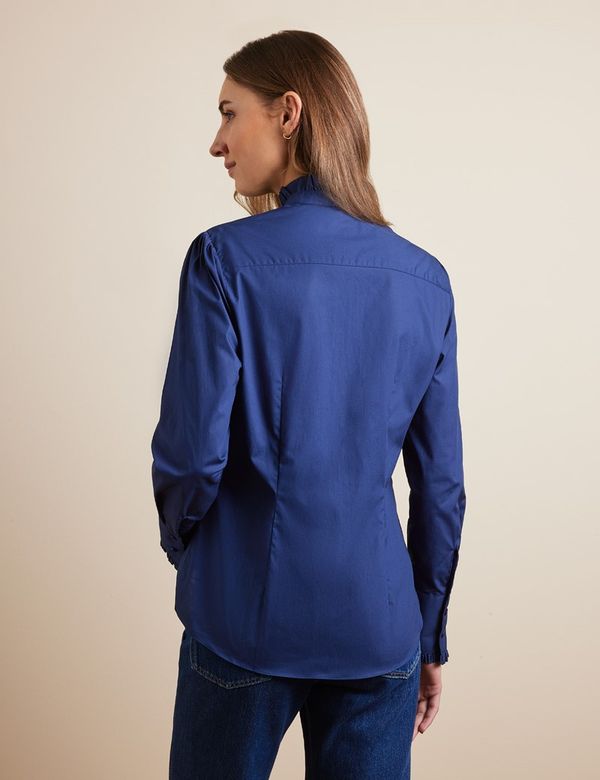 Women's Semi-Fitted Navy Frill Shirt | Hawes and Curtis