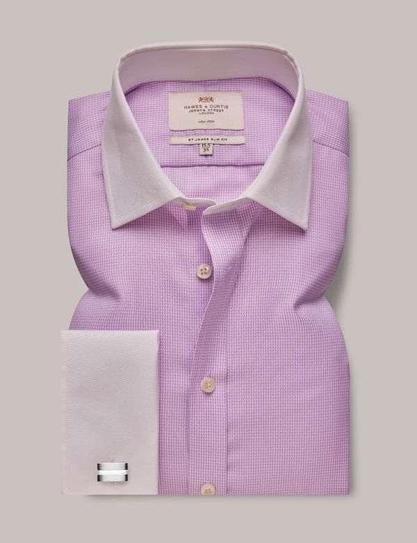 Men's Non-Iron Lilac & White Dogtooth Slim Shirt - White Collar and Cuffs