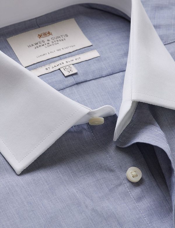 Men's Grey End On End Slim Shirt With White Collar and Cuffs