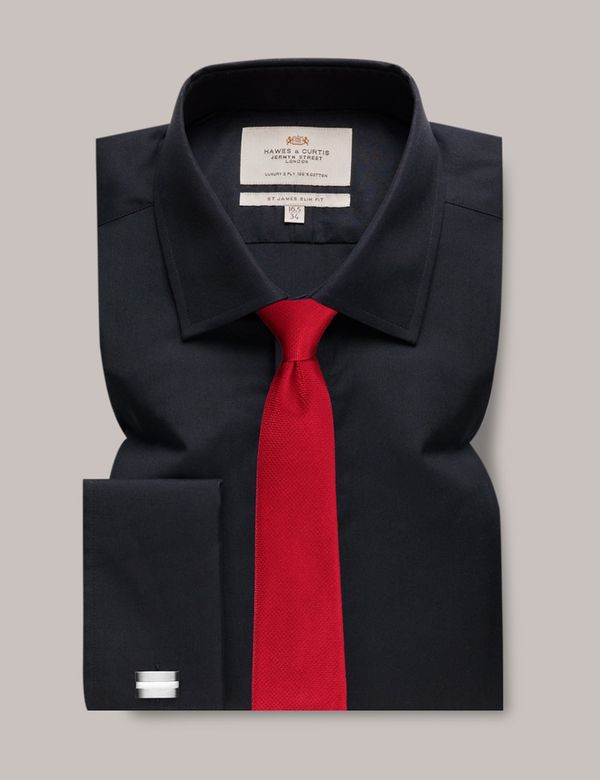 Men's Black Slim Shirt - Double Cuff - Concealed Placket