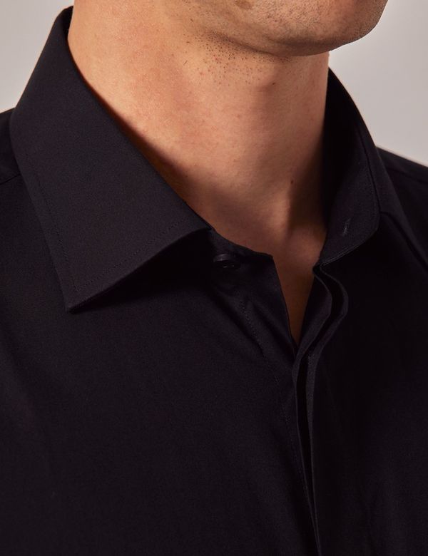 Men's Black Slim Shirt - Double Cuff - Concealed Placket