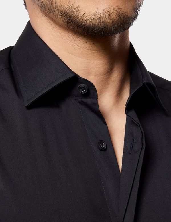 Men's Black Slim Shirt - French Cuff - Concealed Placket