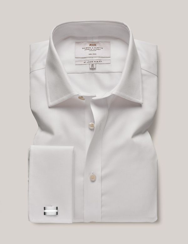 Men's Non-Iron White Twill Slim Shirt - Double Cuff