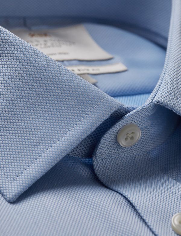 Men's Non-Iron Blue Pique Slim Shirt - French Cuff