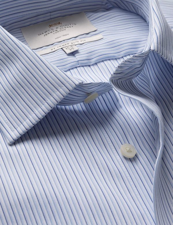 Slim Fit Blue & Navy Stripe Non-Iron Shirt