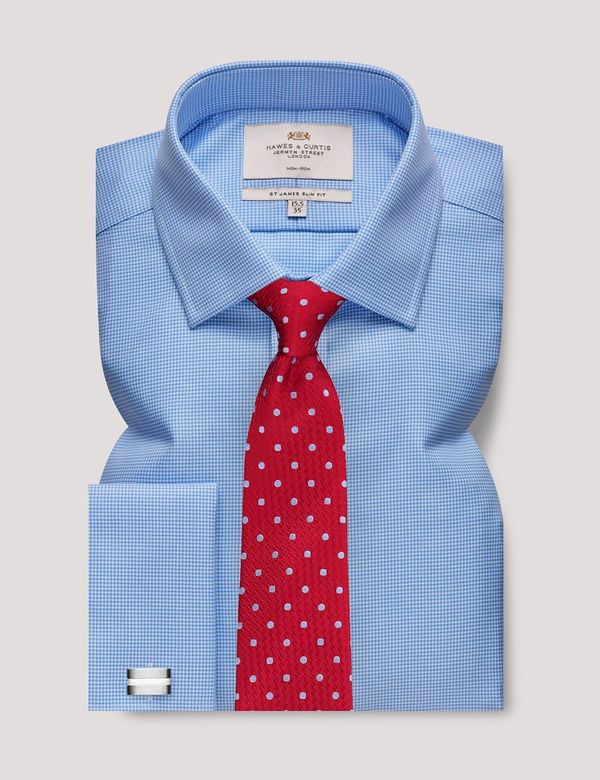 Men's Non-Iron Blue & White Dogtooth Slim Shirt - French