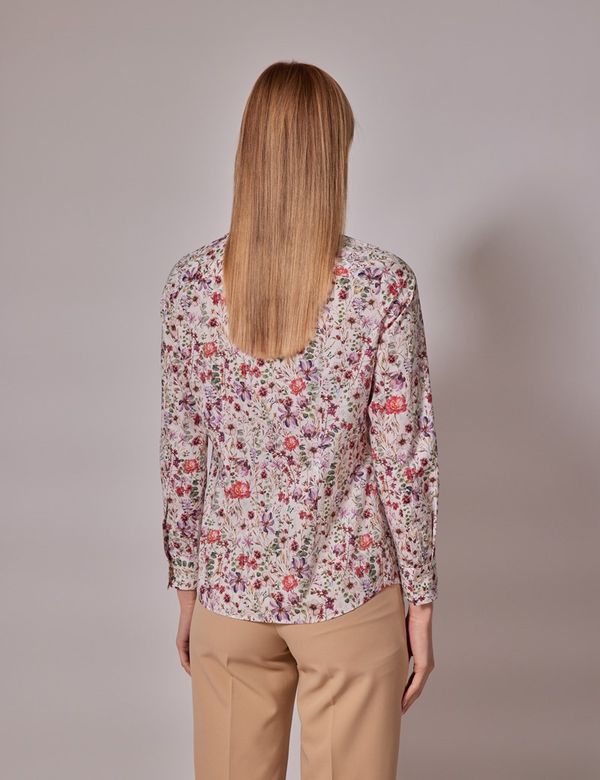 Women's Cream & Red Floral Semi-Fitted Cotton Shirt | Hawes