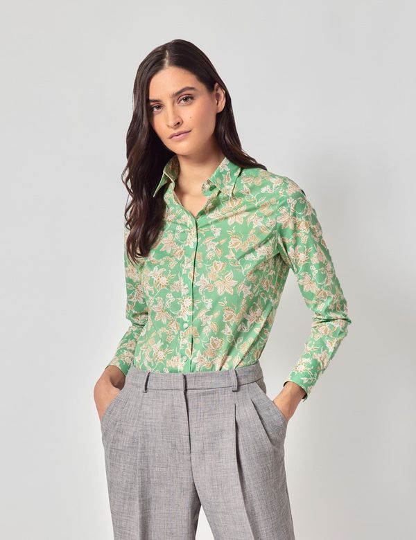Semi-Fitted Green & White Floral Shirt