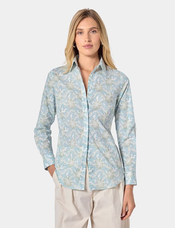 Women's White & Green Floral Cotton Semi-Fitted Shirt | Hawes & Curtis Women's White & Green Floral Cotton Semi-Fitted Shirt | Hawes & Curtis