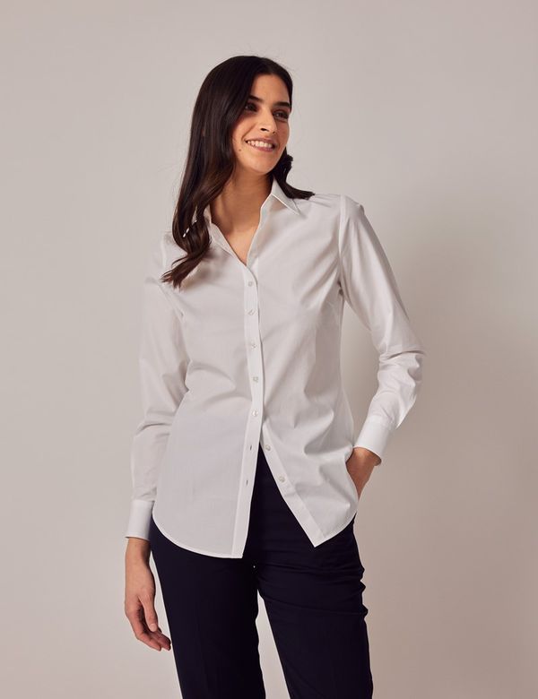 Women s White Poplin Semi Fitted Shirt Single Cuffs Hawes Curtis women-s-white-poplin-semi-fitted-shirt-single-cuffs-hawes-curtis