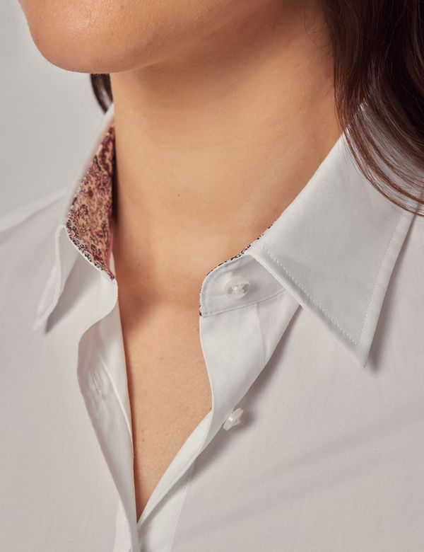 Women's White Semi-Fitted Shirt - Contrast Detail | Hawes & Curtis