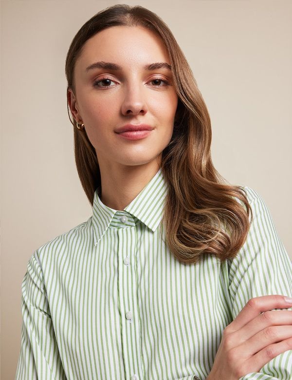 green white striped dress shirt CLOSED MENS LINEN STRIPE SHIRT- GREEN/NATURAL HAUS OF HANZ