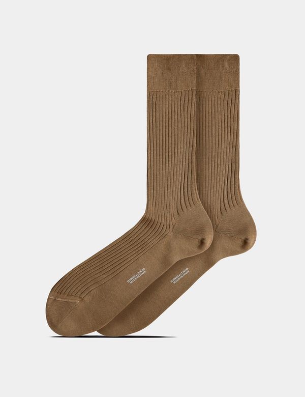 Beige Ribbed Cotton Socks