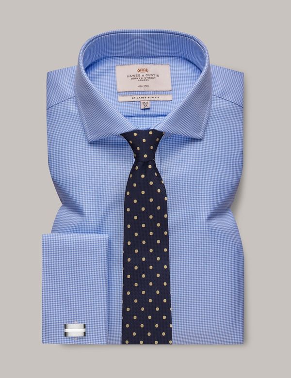 【送料無料/新品】 & Blue Non-Iron Men's White Windsor - Shirt Slim Dogtooth トップス
