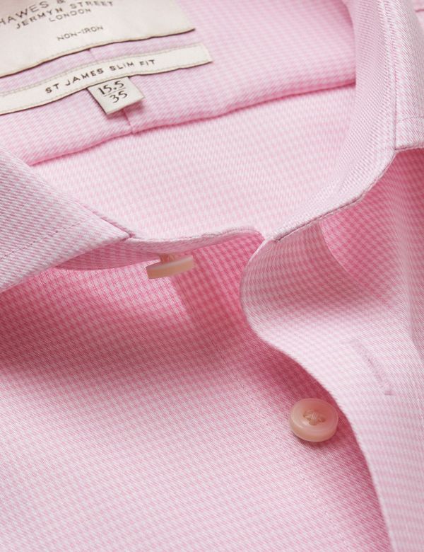 Slim Fit Pink & White Dogtooth Twill Non-Iron Shirt