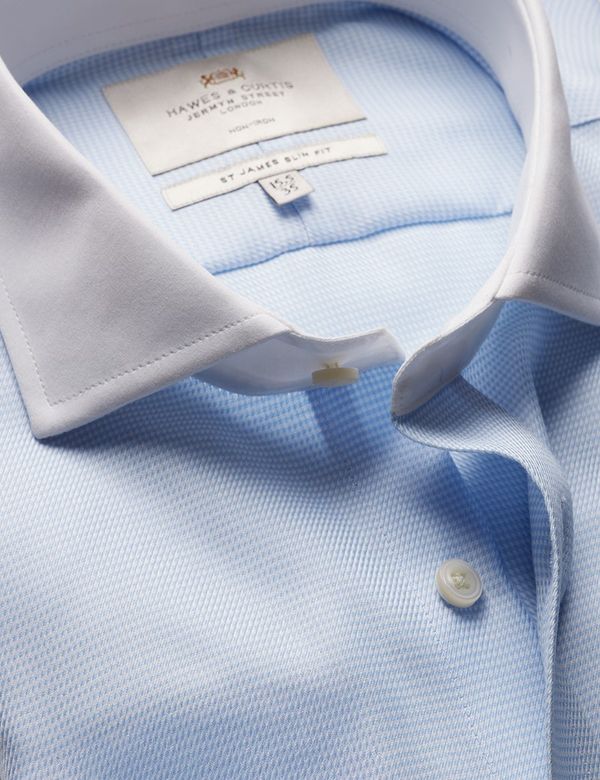 Slim Fit Blue & White Textured Weave Non-Iron Shirt