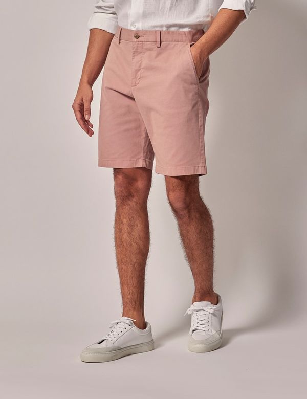 Men's Pink Garment Dyed Cotton Stretch Chino Shorts | Hawes & Curtis