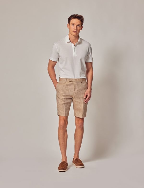 Beige Herringbone Italian Linen Shorts 1913 Collection Hawes Curtis