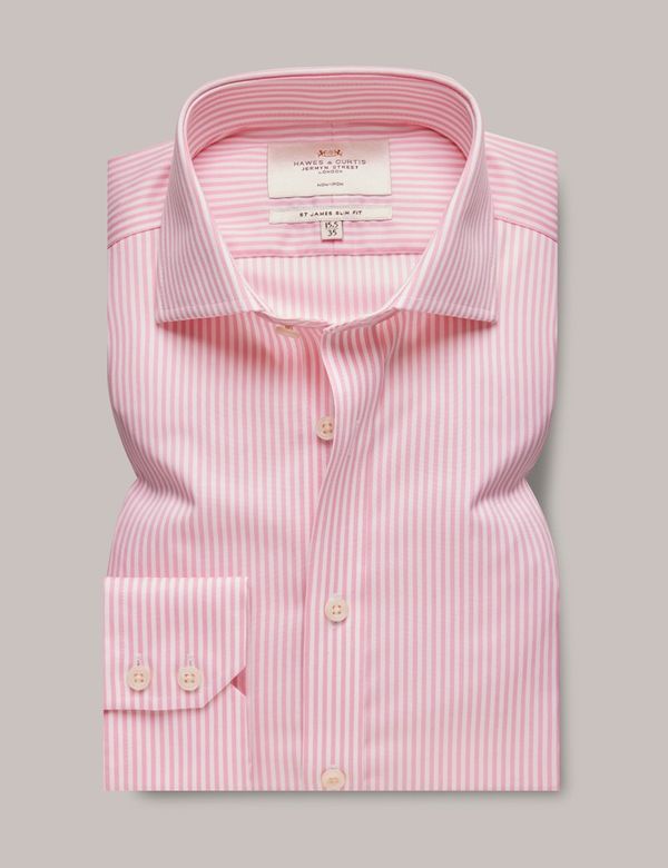 strapless open back dress Comfort Stretch Non-Iron Stripe Dress Shirt With Contrast Trim - Blue/pink