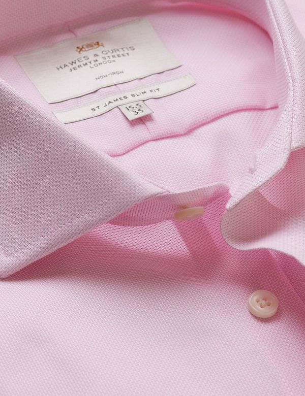 Slim Fit Pink & White Textured Weave Non-Iron Shirt
