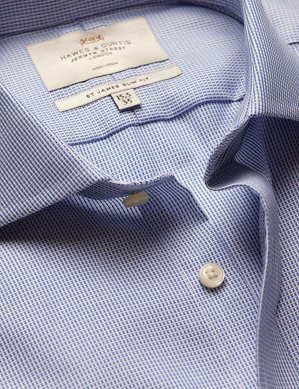 Slim Fit Royal & White Textured Weave Non-Iron Shirt