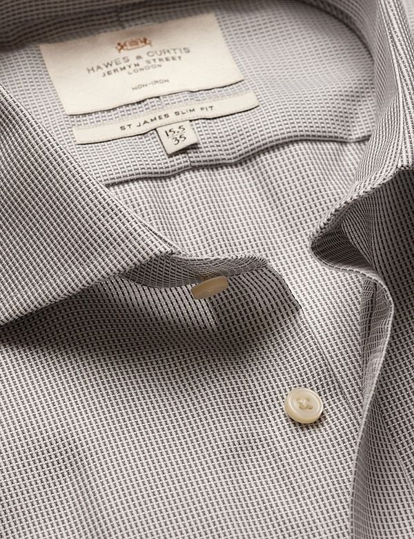 Slim Fit Grey & White Textured Weave Non-Iron Shirt