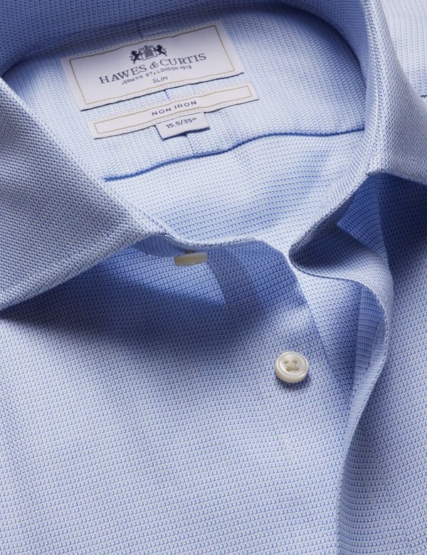 Slim Fit Blue & White Textured Weave Non-Iron Shirt