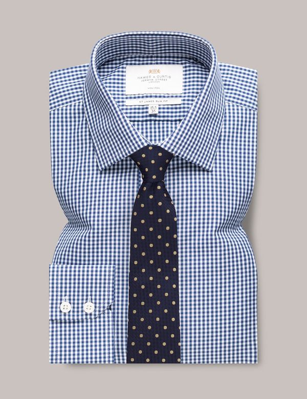 Men's White Standard Slim Fit Gingham Checks Cotton Casual Shirt