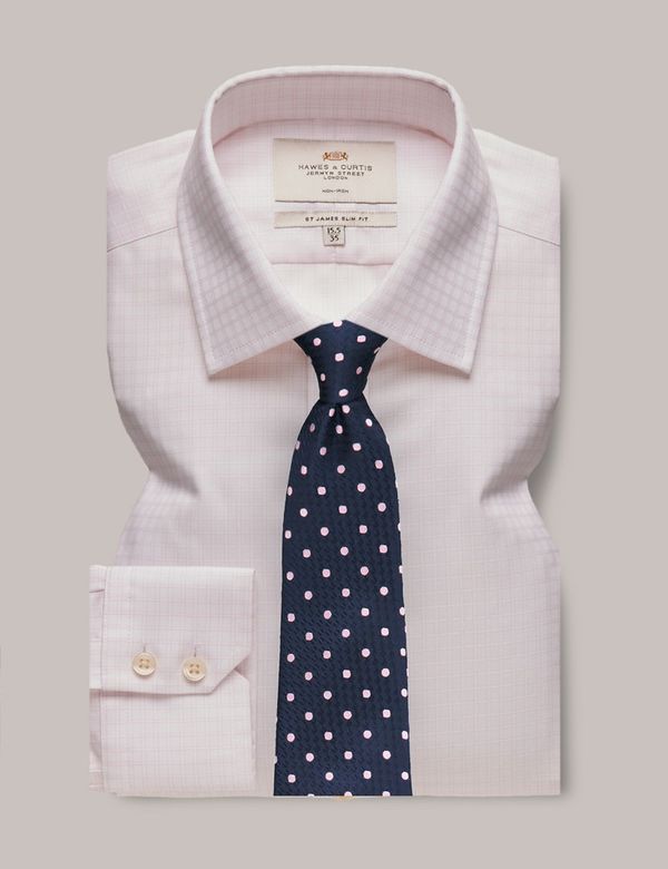Men's Non-Iron Pink & White Grid Check Slim Shirt | Hawes and Curtis