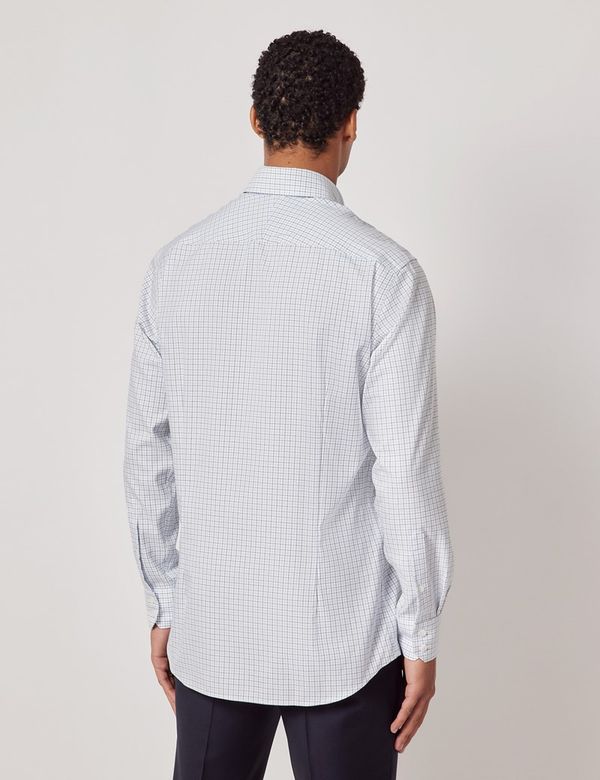 Men's Non-Iron Navy & Blue Check Pin Point Oxford Shirt - Button Down  Collar - Slim Fit | Hawes and Curtis