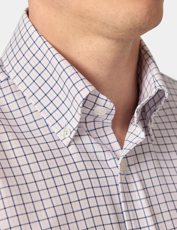 【SCENERITY】Rand check shirt Men's Non-Iron Navy & Pink Check Pin Point Oxford Shirt